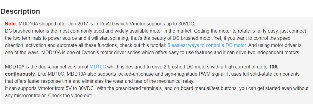 MDD10A 10Amp 5V-30V DC Motor D - Motor Driver Module 评论和价格